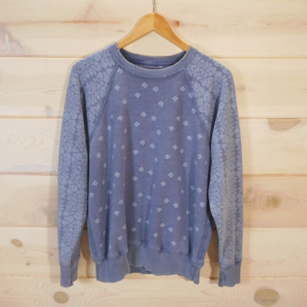 Aerie Women's XS Blue Floral Distressed Raglan Sweatshirt Cotton Blend Fade